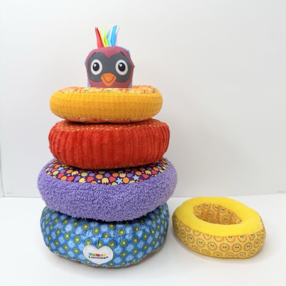 Lamaze Rainbow Stacking Rings Plush Rattle Crinkle Sensory Learning Baby Toy‎ 9"